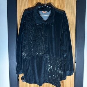 Vintage Newport News Black Velour and Sequin Button Down Long Sleeve